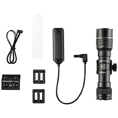 A Protac Rail Mount HP-X Pro USB light, and a Megastream USB High Output flashlight.