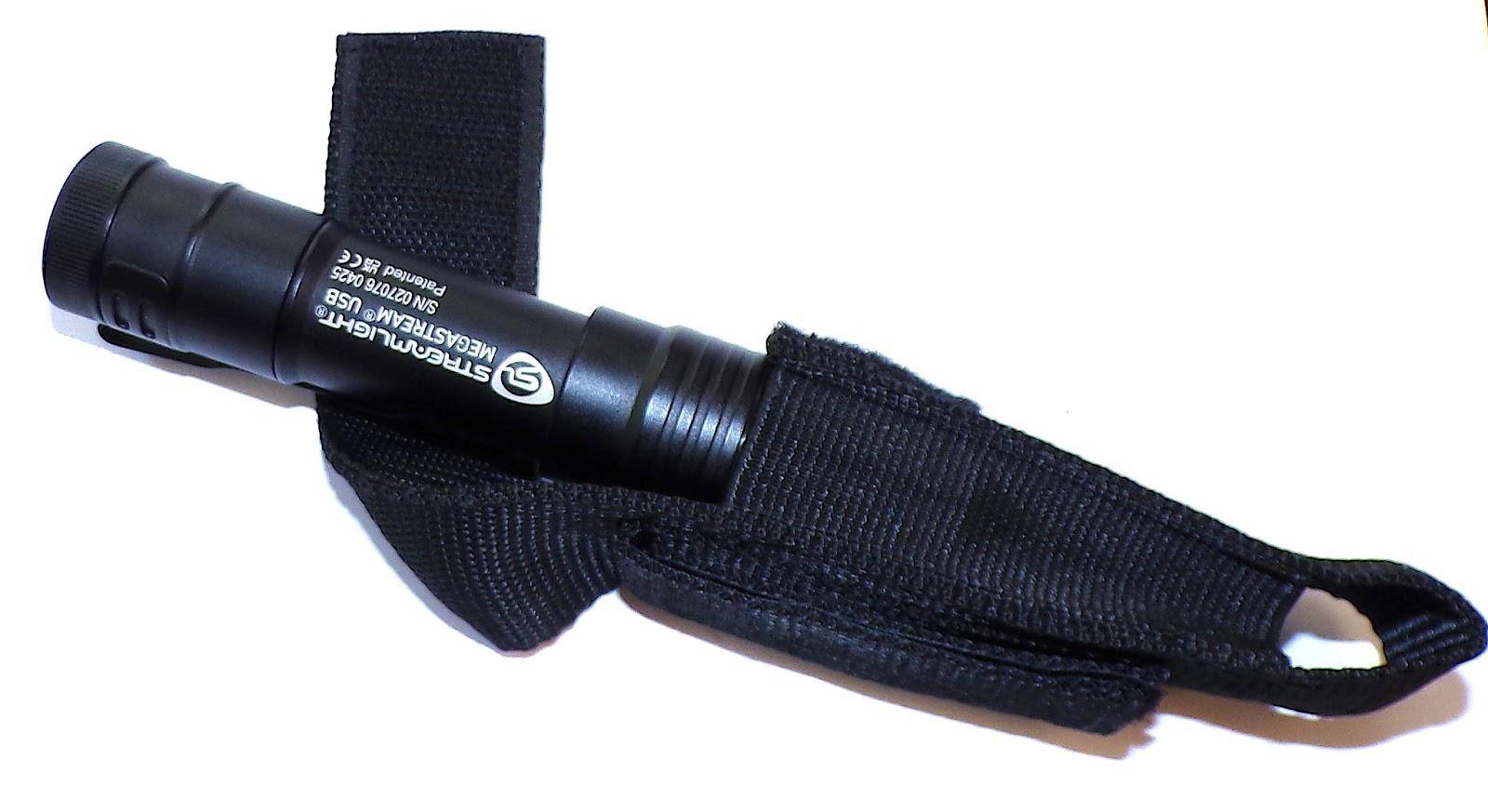 A Protac Rail Mount HP-X Pro USB light, and a Megastream USB High Output flashlight.