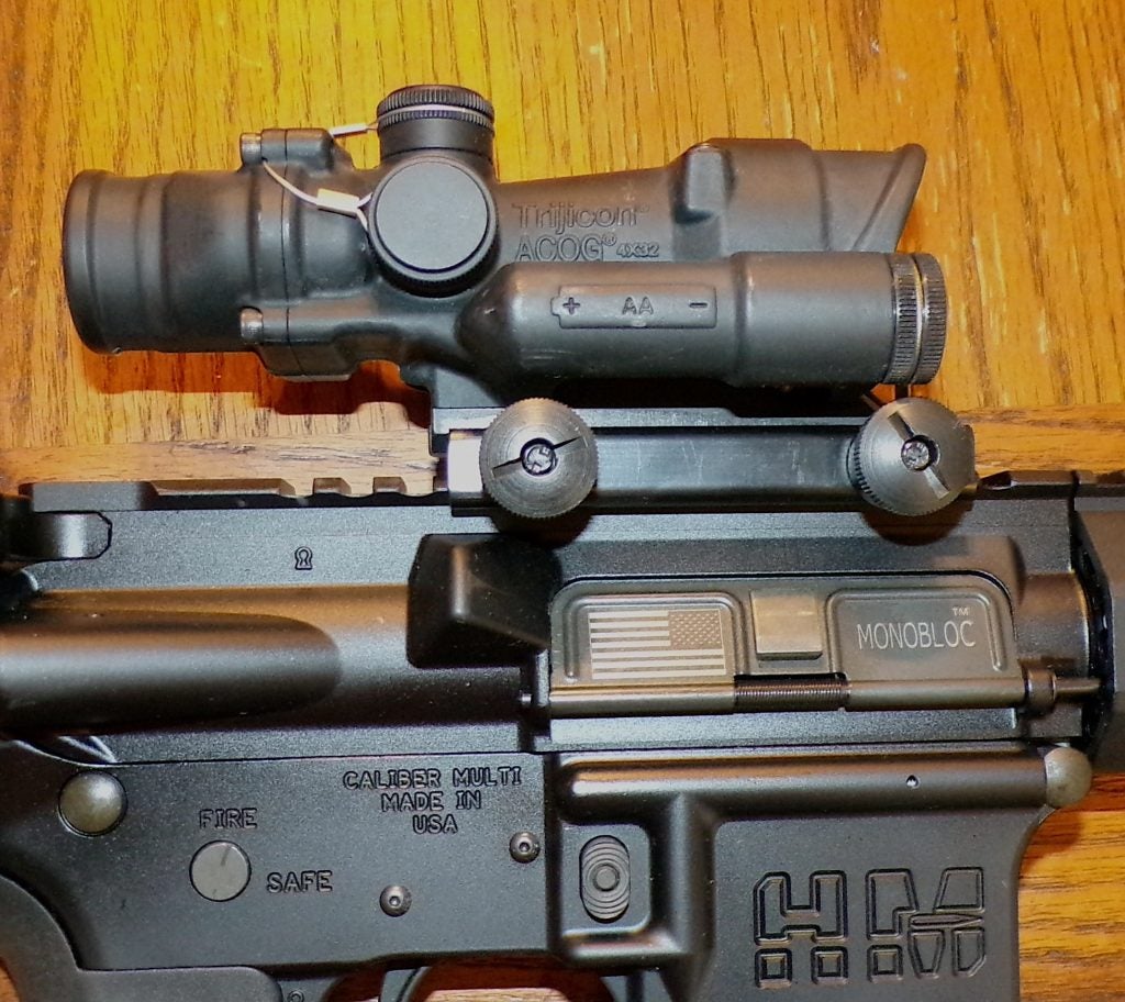 Trijicon ACOG mounted on HM Defense AR-15 rifle